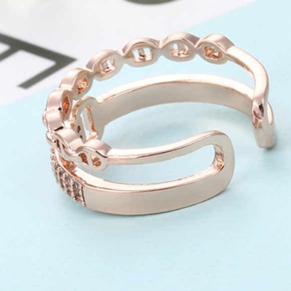 NEW ROSE GOLD PLATED BUCKLE DIAMOND PAVE RING - Picture 4 of 7